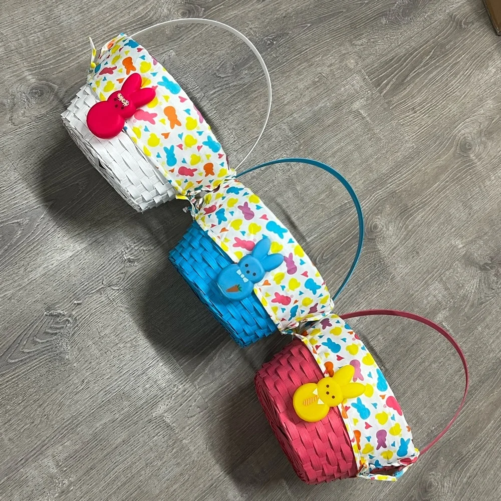 Peeps Easter Bunny Woven Basket - Blue, Pink, White pk 3 X-Large easter decor